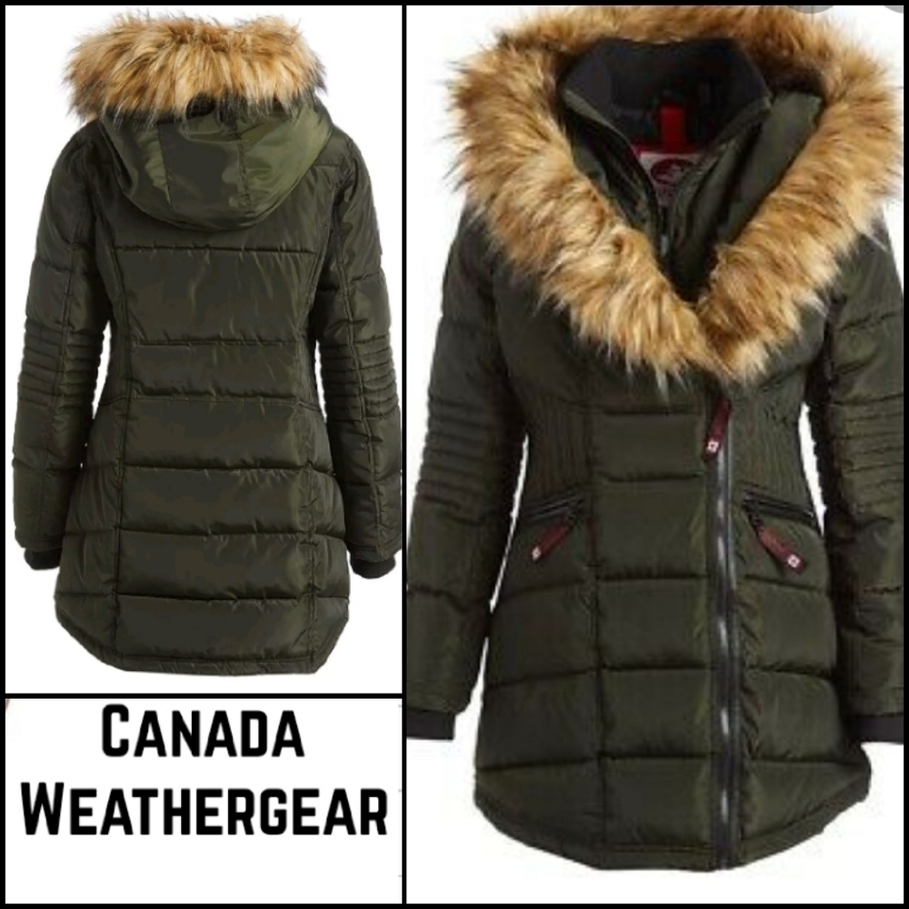 NEW! CANADA WEATHER GEAR Big Girls' Insulated Puffer Fur Parka Coat Lg 14-16.